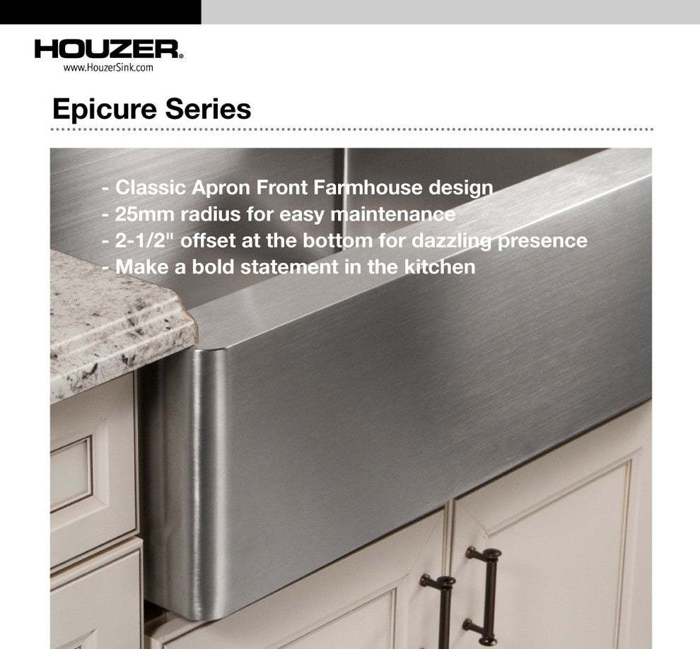 Houzer ENG-3320 Epicure Series Apron Front Gourmet Single Bowl Kitchen Sink