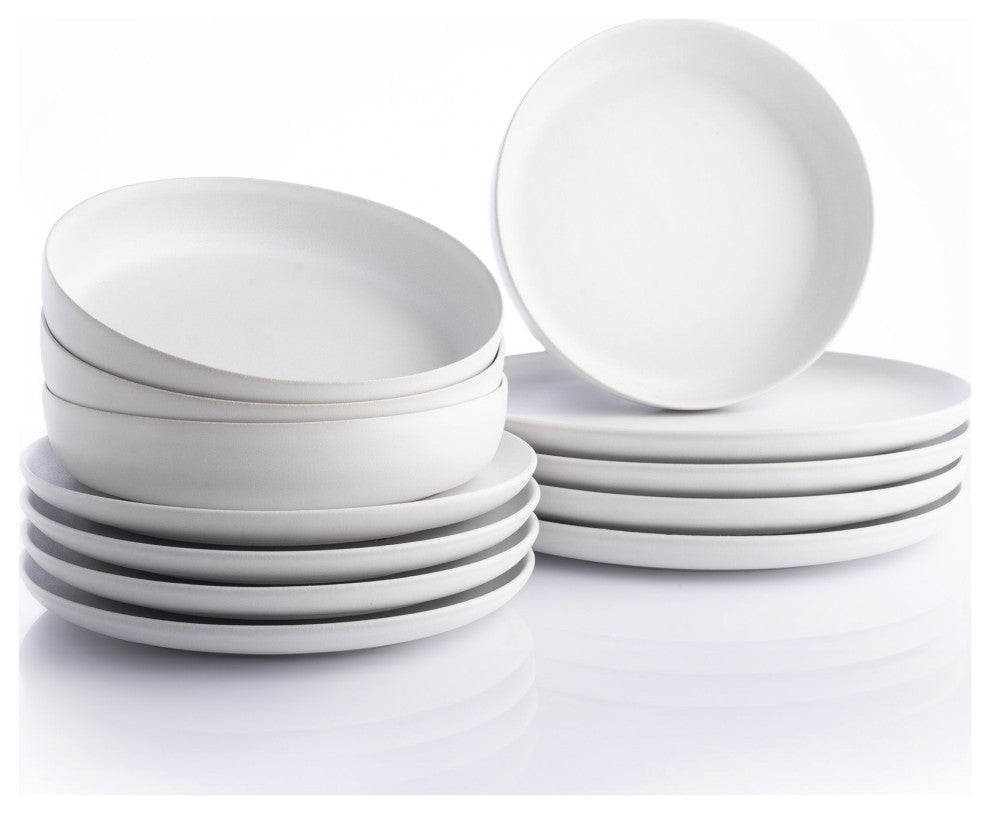 Porto by Stone Lain Macchio Stoneware Dinnerware Set, White Matte, 12-Piece