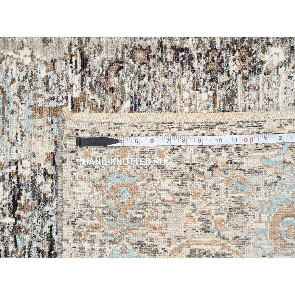 Gray, Hand Knotted Modern Persian Silk With Wool XL Runner Rug, 2'6"x20'0"