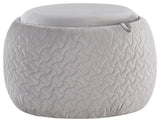 Tray Pouf, Silver Velvet, Natural Wood