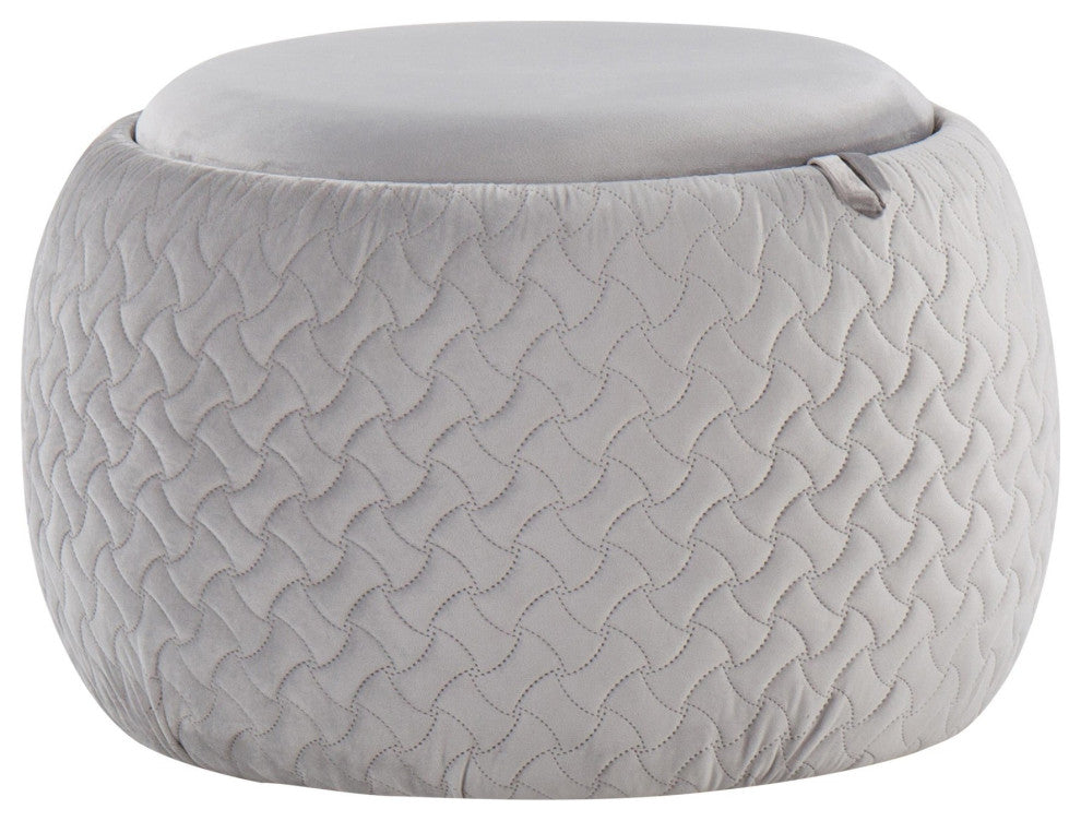 Tray Pouf, Silver Velvet, Natural Wood