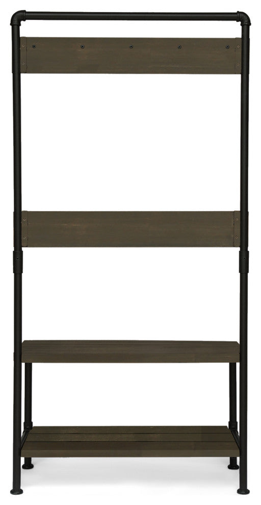 GDF Studio Kay Indoor Industrial Acacia Wood Bench With Shelf and Coat Hooks