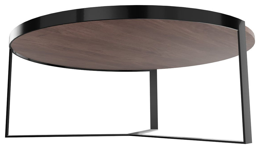 36" Contempo Brown and Black Round Wood Tri Leg Coffee Table