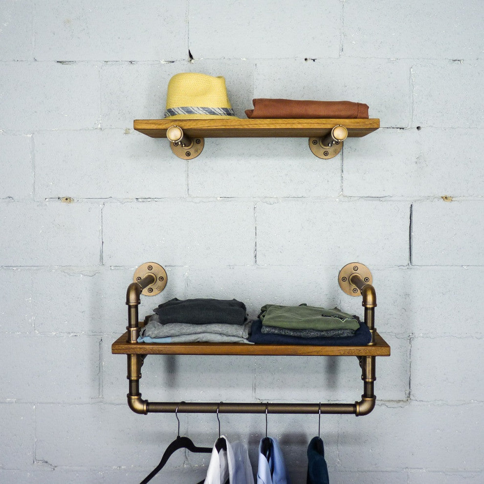 Austin Farmhouse Industrial 24" and 27" Wide 2-Piece Shelf Rack, Rustic Bronze