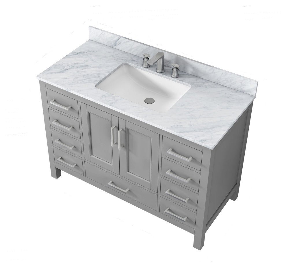 48 inch Plywood Freestanding Bathroom Vanity Set with Drawer and Doors, Grey