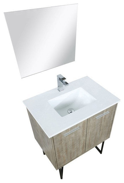 Lancy Modern 30" Rustic Acacia Square Sink Bathroom Vanity Set, Labaro Rose Gold