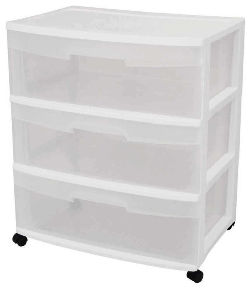 SteriliteÂ® 29308001 Storage 3-Drawer Wide Cart, Clear with White Frame