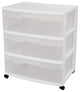 SteriliteÂ® 29308001 Storage 3-Drawer Wide Cart, Clear with White Frame