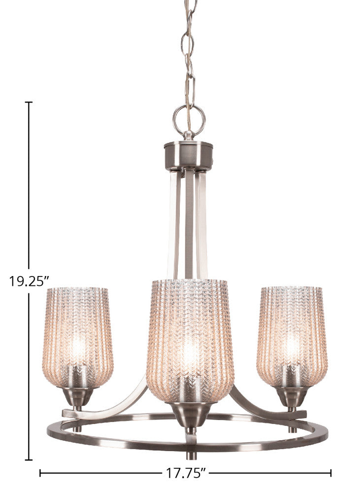 Paramount Uplight 3-Light Chandelier, Brushed Nickel, 5" Silver Textured Glass