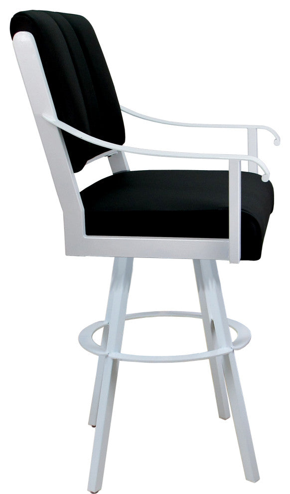 Leather Swivel Metal Bar Stool - Memphis on Warren Base, Black Leather on White, 34"