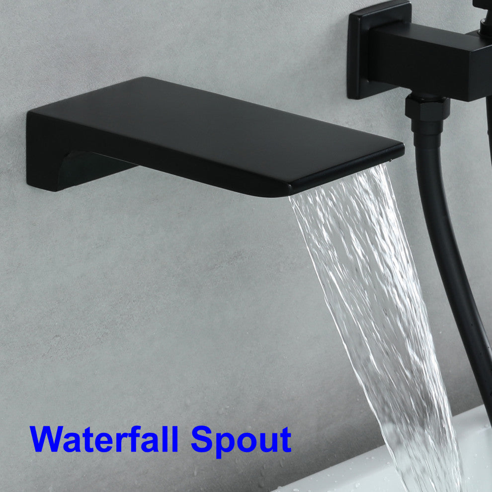 Shower Faucet Handheld Combo Set, Waterfall Tub Spout and Valve, Black