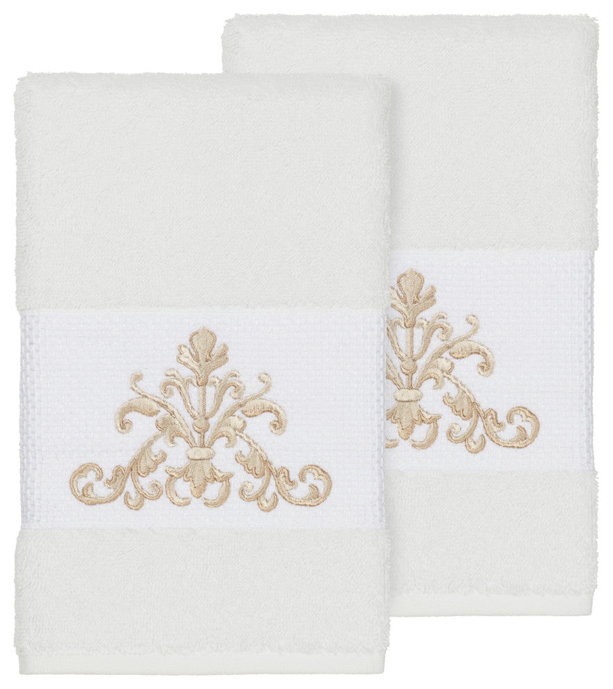 Scarlet 2-Piece Embellished Hand Towel Set, White