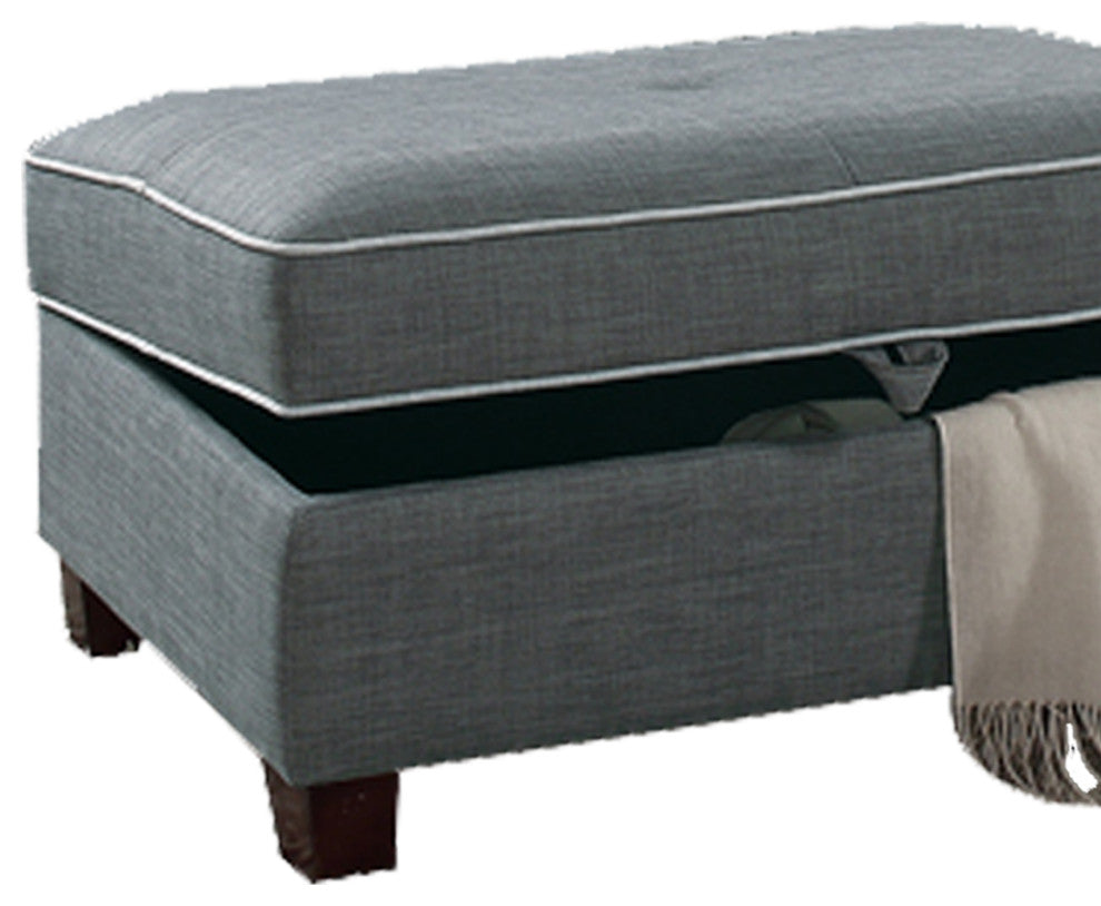 Benzara BM166705 Dorris Fabric 3 Piece Sectional With Storage Ottoman, Gray
