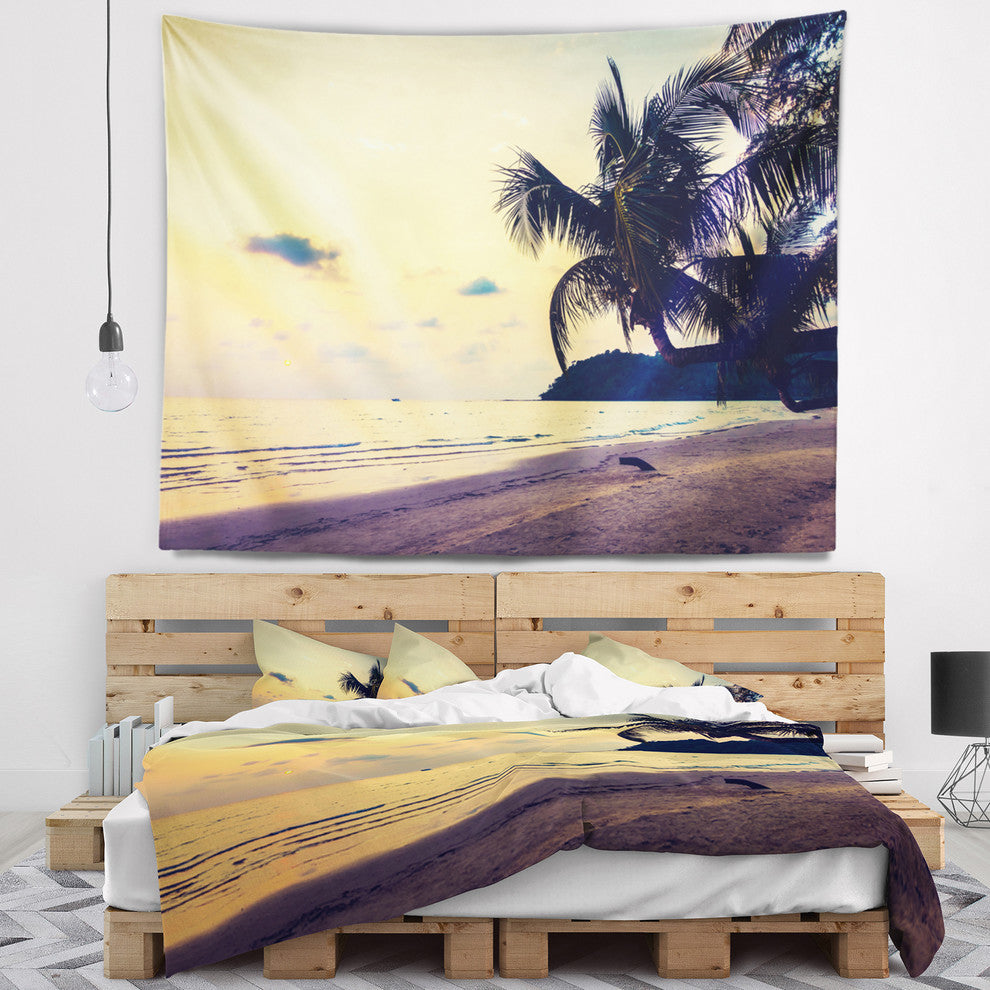 Silhouette Coconut Tree Seascape Wall Tapestry, 39"x32"