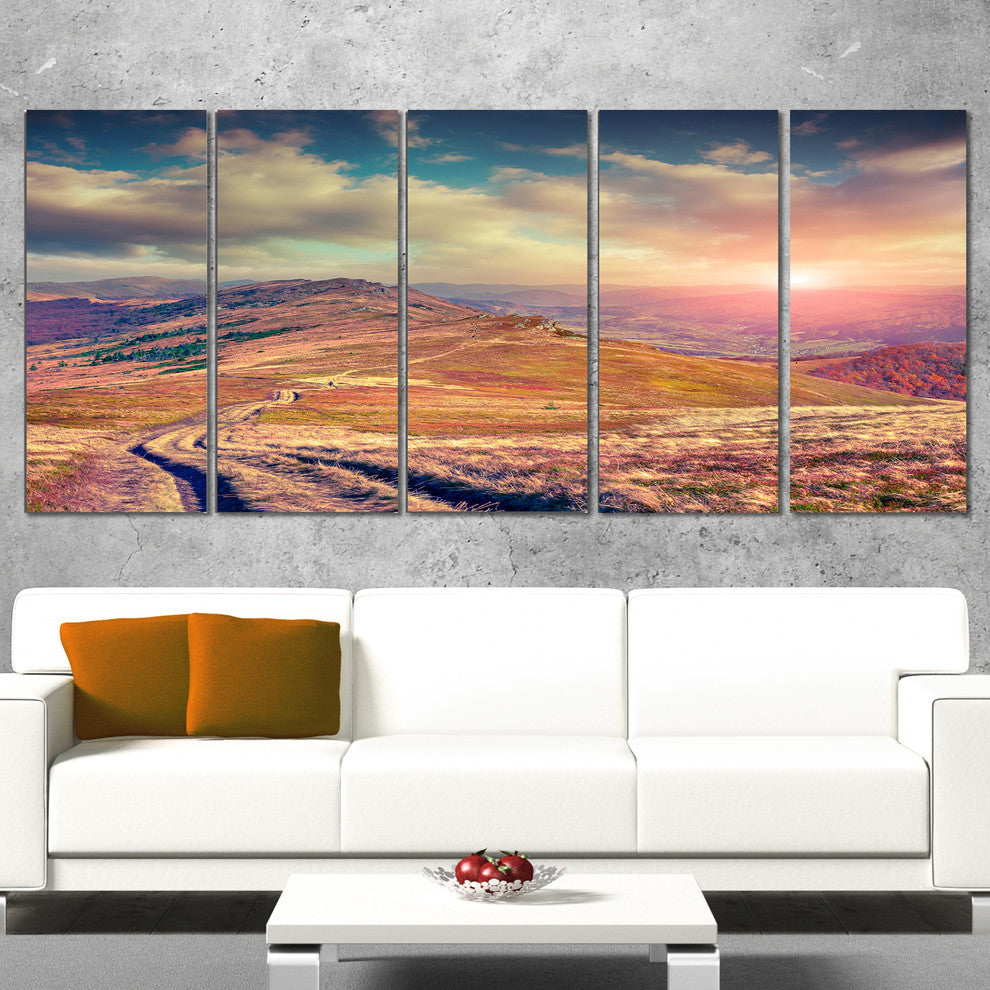 Amazing Autumn Landscape in Hills, Landscape Canvas Print, 60"x28", 5 Panels