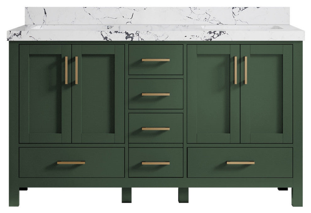 Malibu 60 Double Sink Bathroom Vanity in Lafayette Green 2" Viola Night