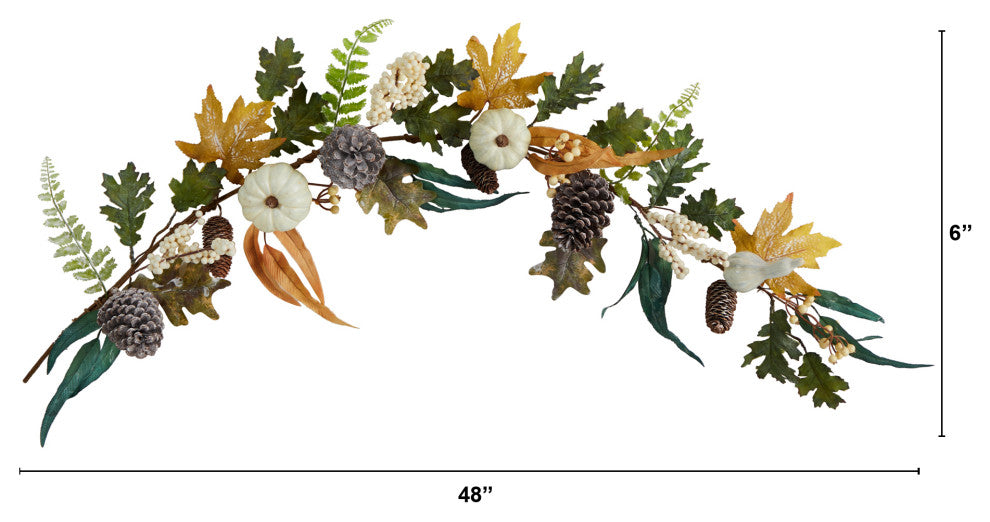 4' White Pumpkin, Pinecones and Berries Artificial Autumn Garland