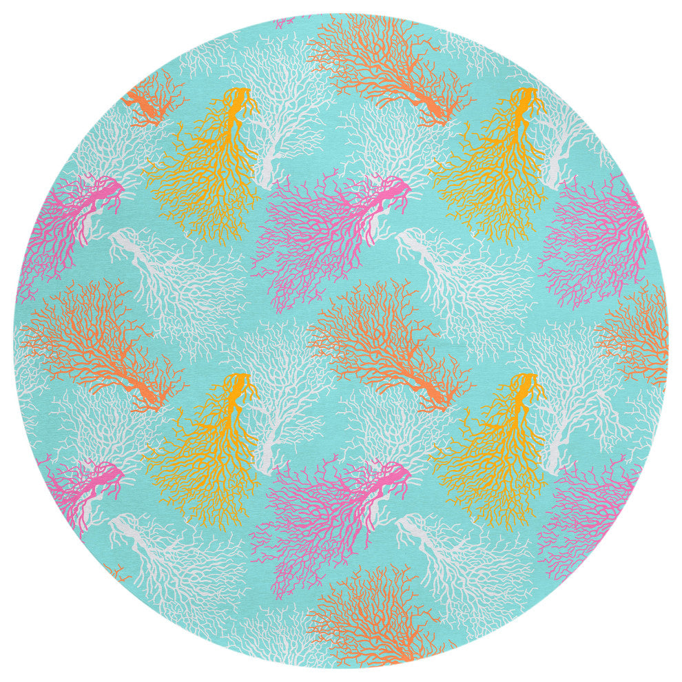 Indoor/Outdoor Seabreeze SZ3 Teal Machine Washable 8' x 8' Round Rug