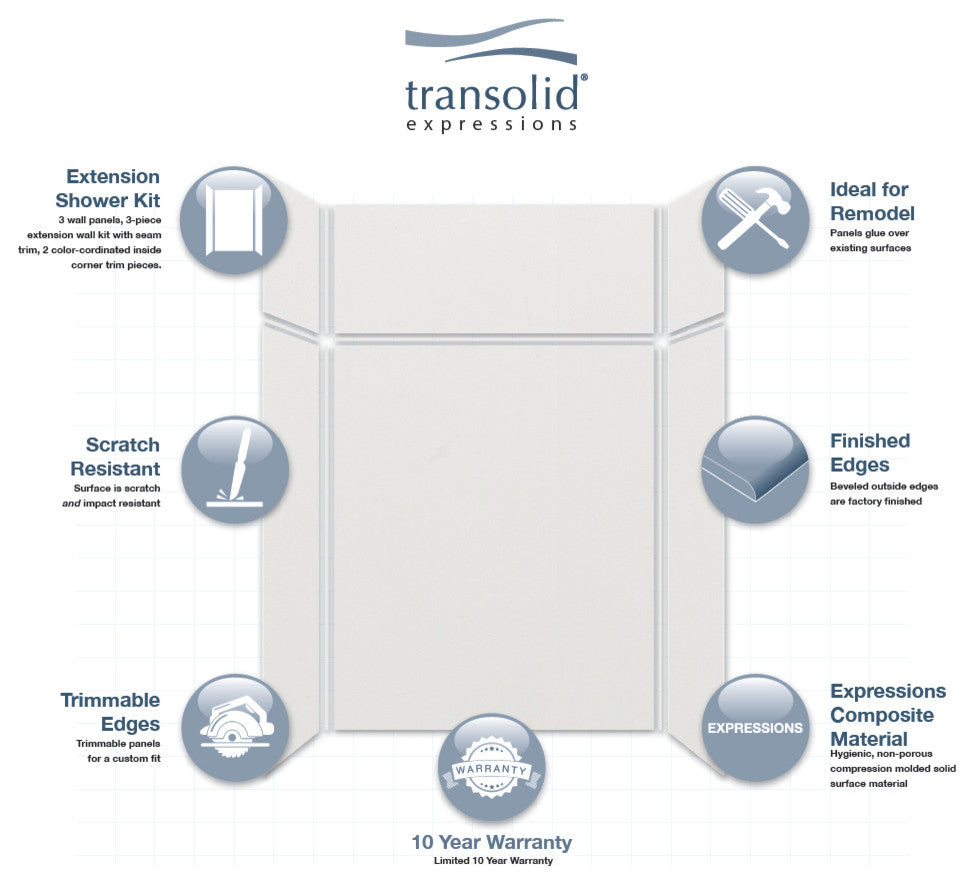 Transolid Expressions Shower Wall Kit, Gray, 36"x60"x96"