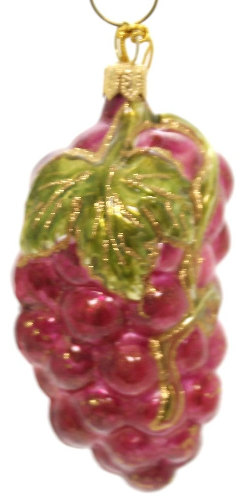 Holiday Ornaments Pink Grapes Glass Poland Hand Painted 104R
