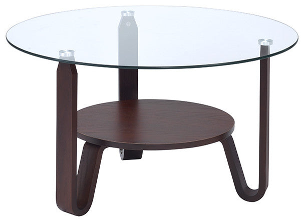 31" X 31" X 18" Dark Walnut Clear Glass Wood Coffee Table