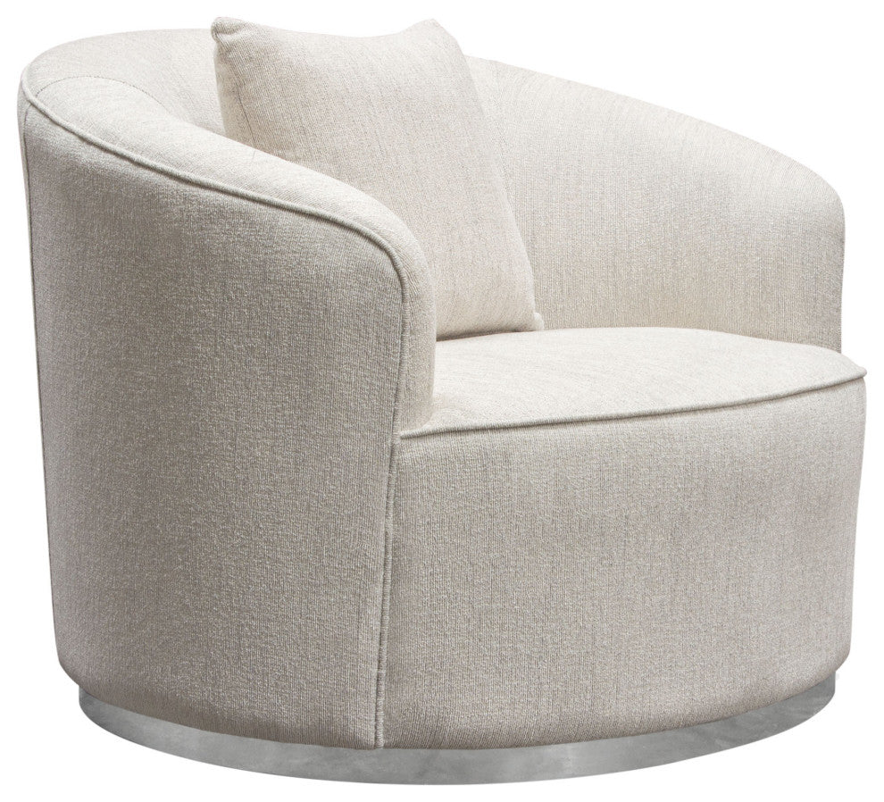 Raven Chair in Light Cream Fabric  Brushed Silver Accent Trim