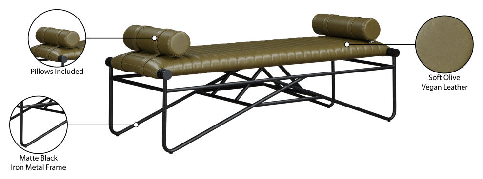 Gatsby Vegan Leather Upholstered Bench, Olive