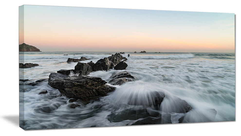 "Bay of Biscay White Waves Hitting Beach" Seascape Wall Art, 1 Panel, 60"x28"