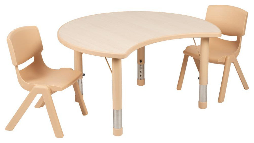 25.125"x35.5" Crescent Natural Plastic Height Adjustable Table With 2 Chairs