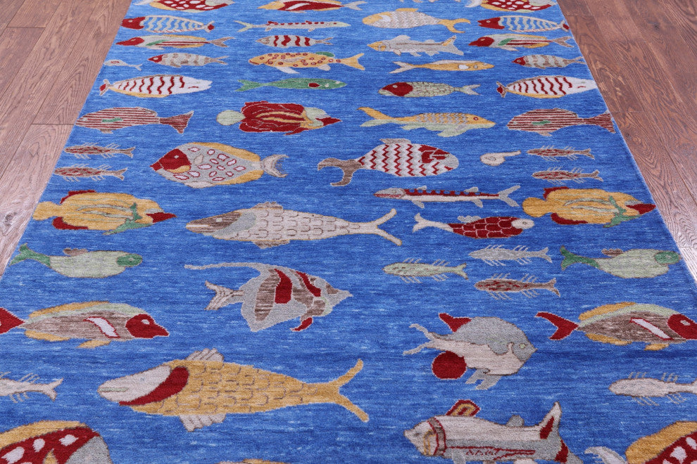 5' 1" X 8' 3" Gabbeh Fish Design Handmade Wool Rug - Q15514