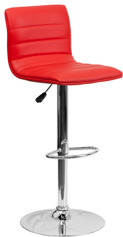 Contemporary Red Vinyl Adjustable Barstool With Chrome Base