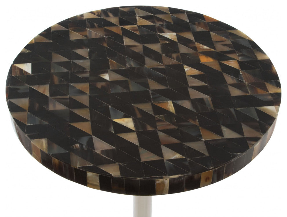 HomeRoots Earth Tones Marble Check and Aluminum Side Table