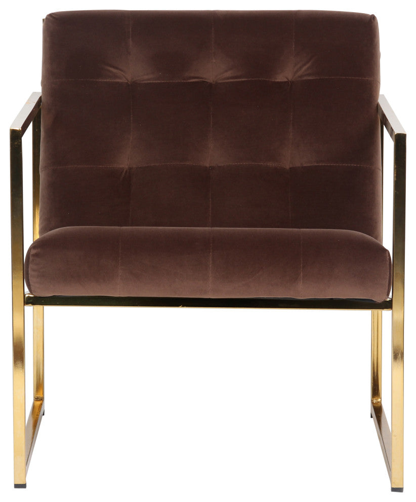 Tufted Accent Armchair with Gold Sled Base Lexington Series, Coffee Brown