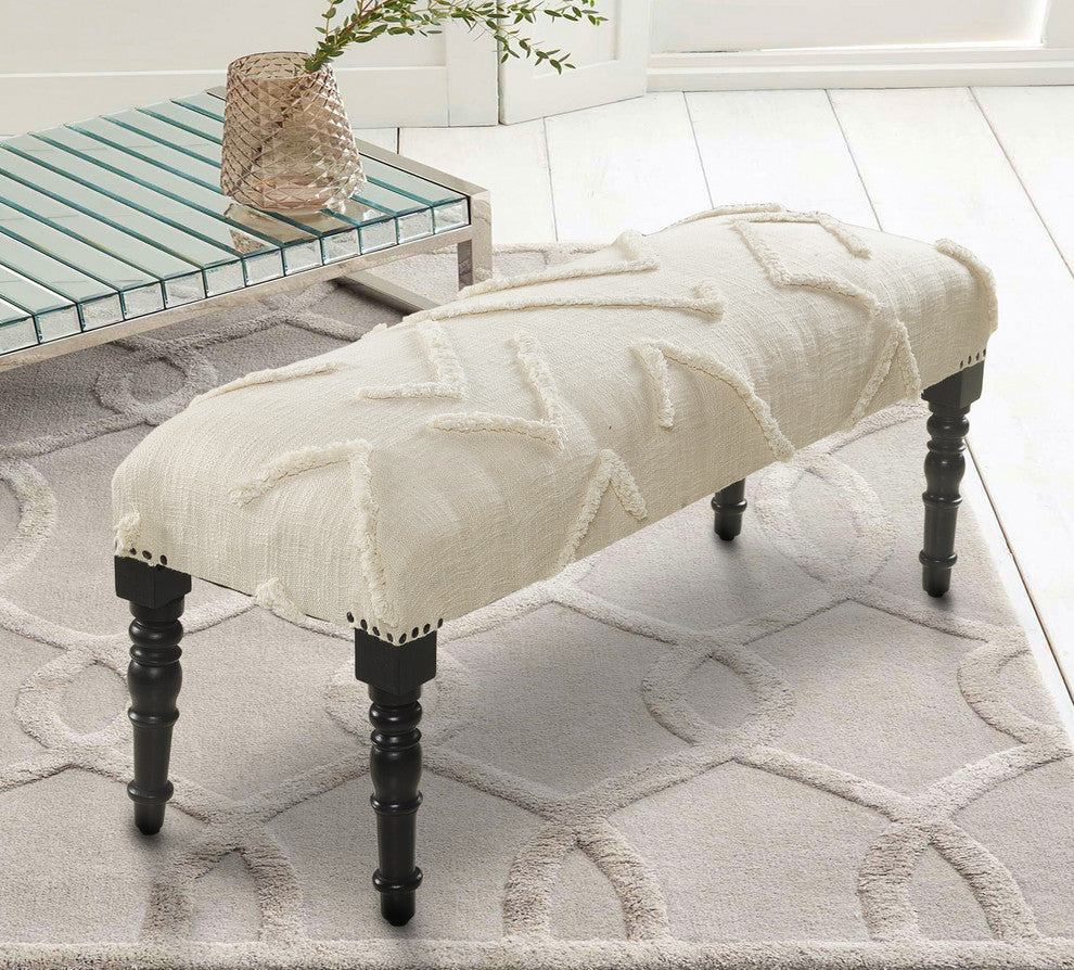 Overtufted Cream Indoor Bench, 47" Length
