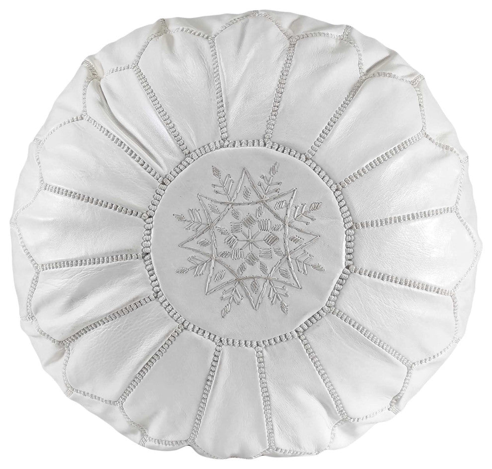 4 Colors Handmade Moroccan Ottoman, Genuine Leather White Poufs, Milk White