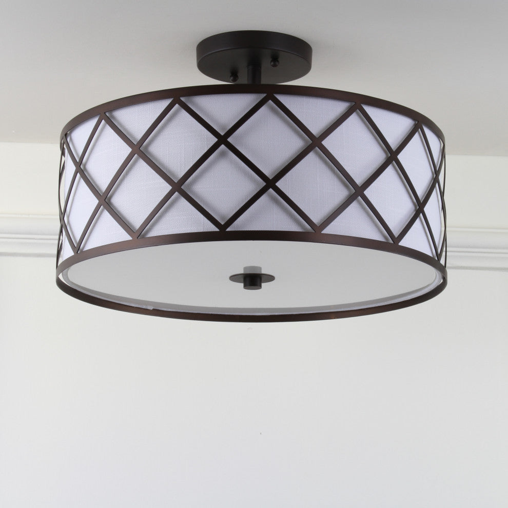 Elizabeth Metal LED Flush Mount, 16.75", Oil Rubbed Bronze, White Shade
