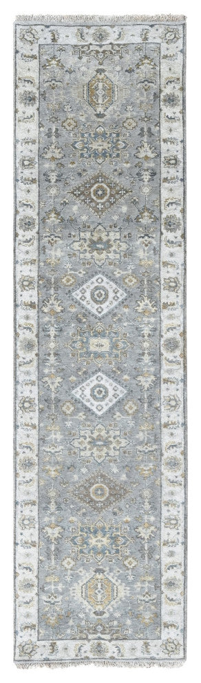 Medium Gray Karajeh Design Natural Wool Hand Knotted Runner Rug 2'7"x10'