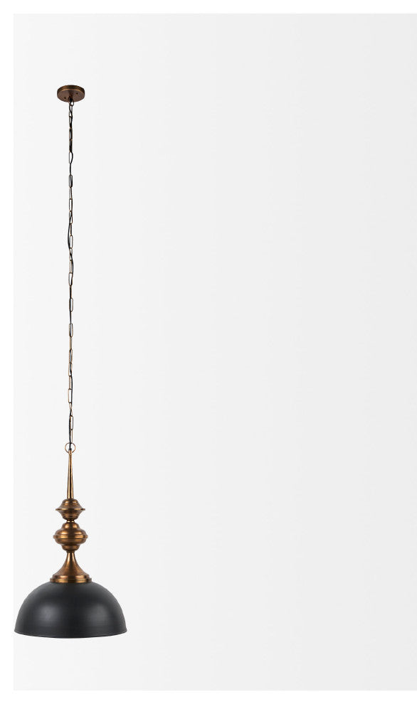 Willson 17Lx17Wx29H Black Iron With Antique Brass Dome Pendant Light