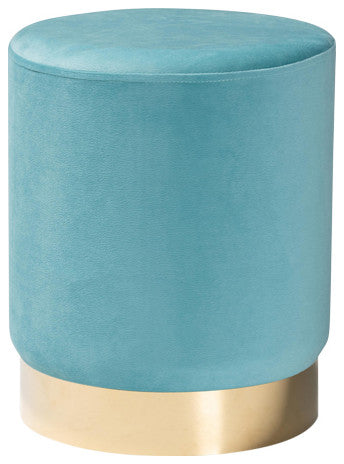 Greaves Glam Velvet Fabric Upholstered Ottoman, Sky Blue/Gold