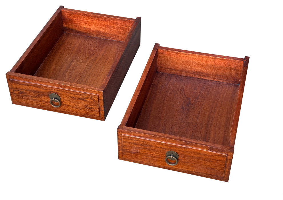 Oriental Chinese 2 Drawers Wood Pattern Brown Credenza Console Cabinet