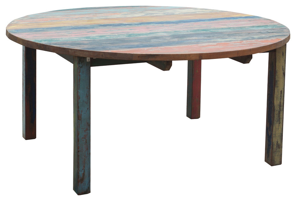 Round Dining Table made from Recycled Teak Wood Boats, 55"