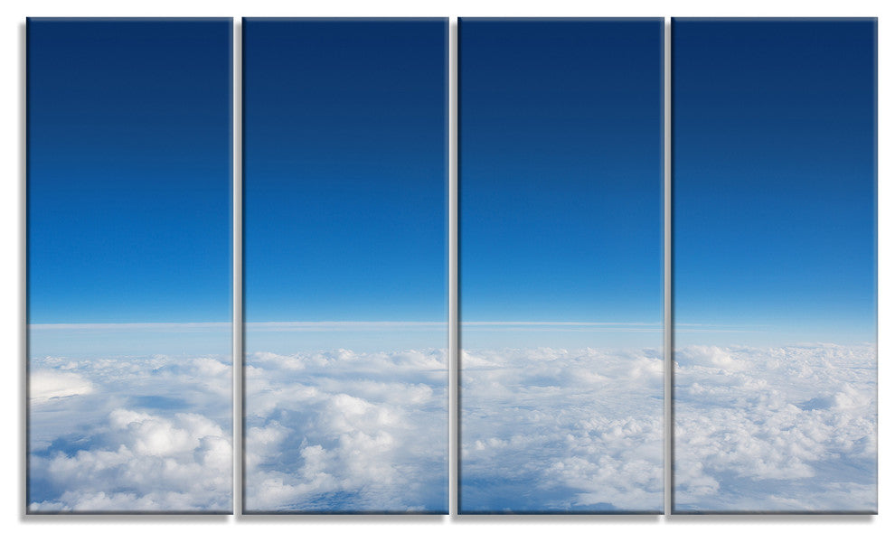 "Puffy Clouds Above View" Extra Large Wall Art Landscape, 4 Panels, 48"x28"