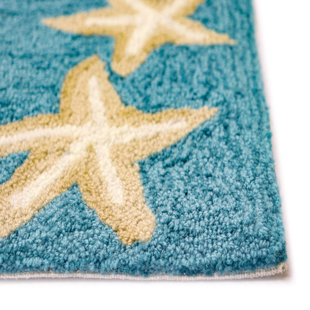 Capri Starfish Border Indoor/Outdoor Rug Aqua, Aqua, 2'x5'
