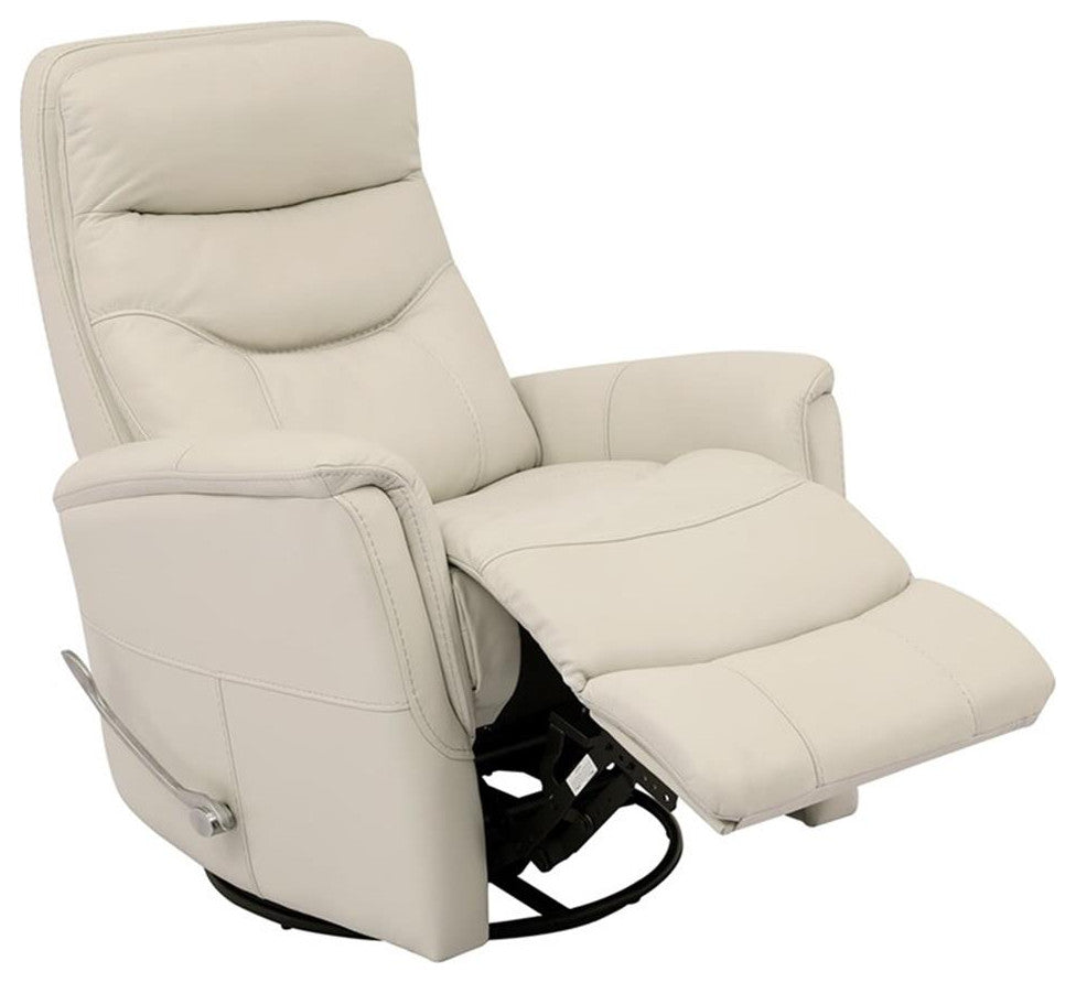 Bowery Hill Leather Manual Swivel Glider Recliner in Ivory Finish