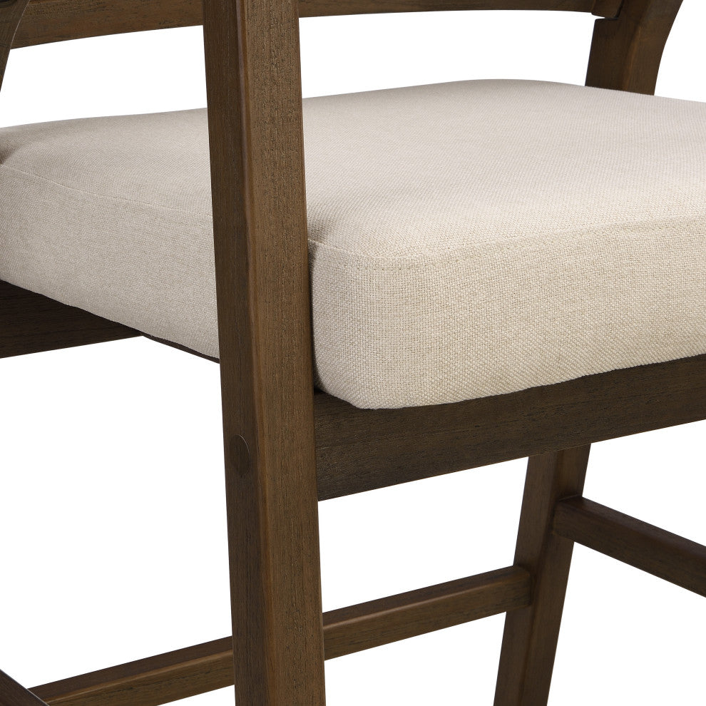 GDF Studio Rattan Back 24.25" Counter Stools, Wooden Frame, Walnut + Beige, Set of 2