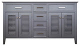 Ariel Kensington 60" Transitional Double Sink Base Cabinet, Gray