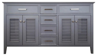 Ariel Kensington 60" Transitional Double Sink Base Cabinet, Gray