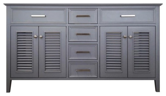 Ariel Kensington 60" Transitional Double Sink Base Cabinet, Gray