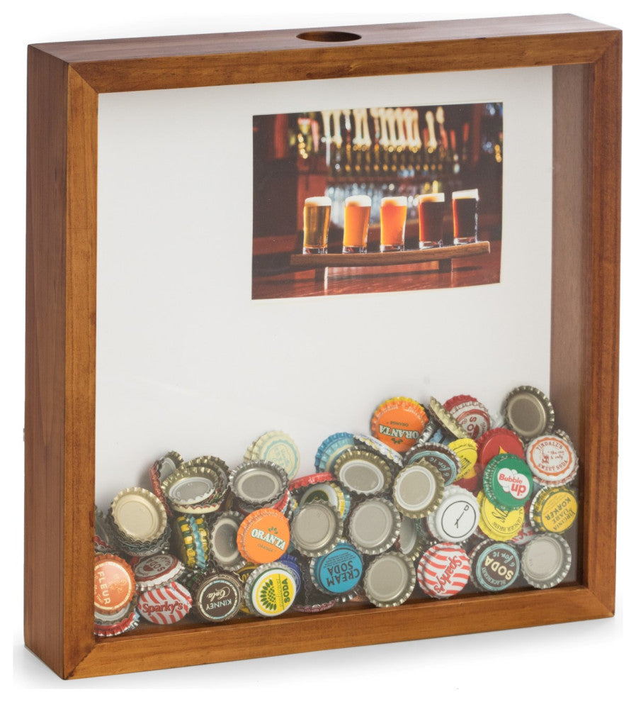 Bottle Cap Shadow Box, Wall Hooks and Mat, 4"x6" Picture