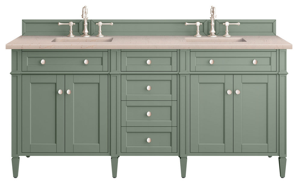 Brittany 72" Double Vanity, Smokey Celadon, 3CM Eternal Marfil Top